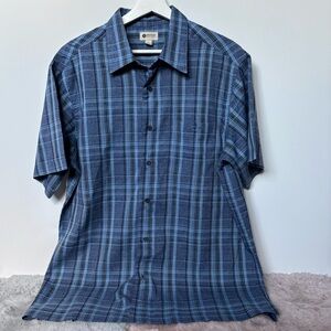 Haggar blue plaid button down short sleeve shirt